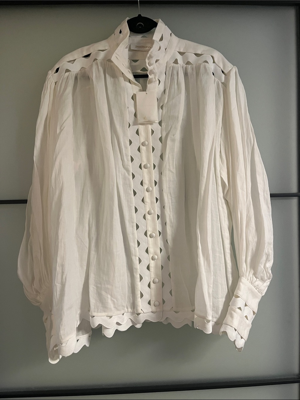 Zimmermann Ninety-Six Wave Top Ivory NWT Size 3 (US 10) Designer Cutout Blouse